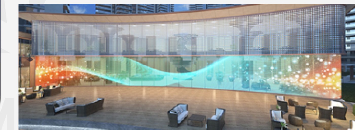 곡면 유리 라운지 미디어 파사드 투명 LED